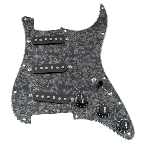 Musiclily Pro Pre-wired Standard SSS Pickguard with Artec Pickups Staggered Alnico 5 Magnet Single Coil Pickups for ST Style Electric Guitar 4ply Black Pearl
