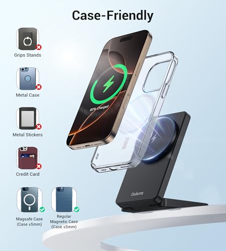 Image of Folding Wireless Charging Stand, Magnetic 15W Fast Charging Station Mag-Safe Travel Lightweight Charger Compatible for iPhone 17 /16 /16 Pro /16 Pro Max /16 Plus /15 /14 /13 /12 Series, AirPods 4 /3