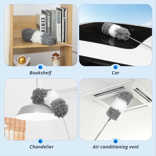 Image of ZZ LAZYCOTTAGE Microfiber Feather Duster for High Reach, Lightweight Ceiling Fan Cleaner, 91.5 inch Telescopic Pole, Cobweb Duster with Extension Pole for Home & Car
