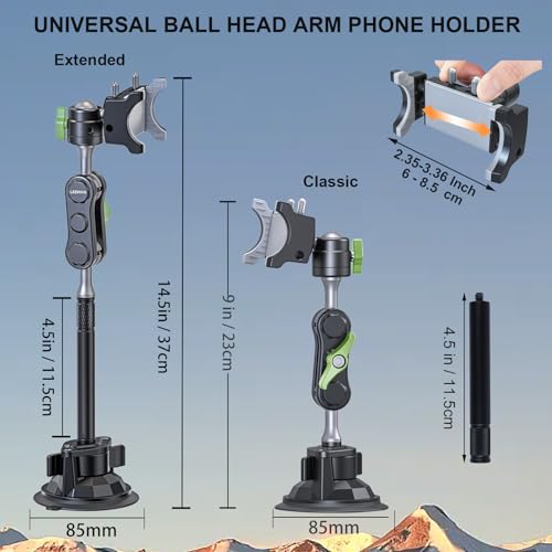 Leepiya Universal Car Phone Mount for Video Recording - Magic Arm Suction Holder for Windshield, Headrest, Window, Dashboard - Vlog Shooting Mount for All Smartphones & Cars