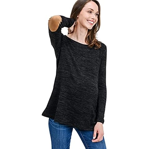 HELLO MIZ Women's Long Sleeve Boat Neck Sweater Knit Maternity Top, Large, Black Solid Cover