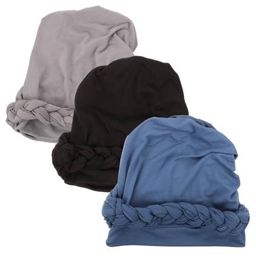 WESIEVYA 3piezas Sombrero Turbante Cómodo De Diseño Trenzado De Chal Para Mujer Envolvente y Suave Para Dormir o Relajarse Casa