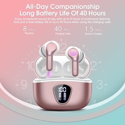 undefined Wireless Earbuds, Bluetooth 5.4 Headphones HiFi Stereo, Bluetooth Earbuds with ENC Noise Cancelling Mic, IP7 Waterproof in Ear Earphones, 48H, LED Display Ear Buds for Pad Phones Workout, Rose Gold の商品画像 3