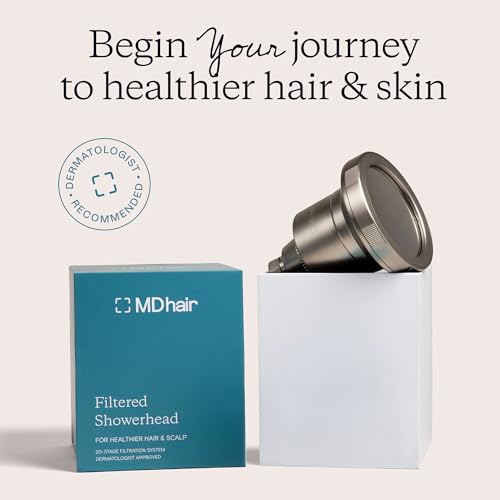 Image of MDhair Filtered Shower Head for Healthier Hair & Skin - Removes Chlorine & Heavy Metals, High Pressure Shower Head Filter for Hard Water, Dermatologist-Formulated Water Softener for Hard Water