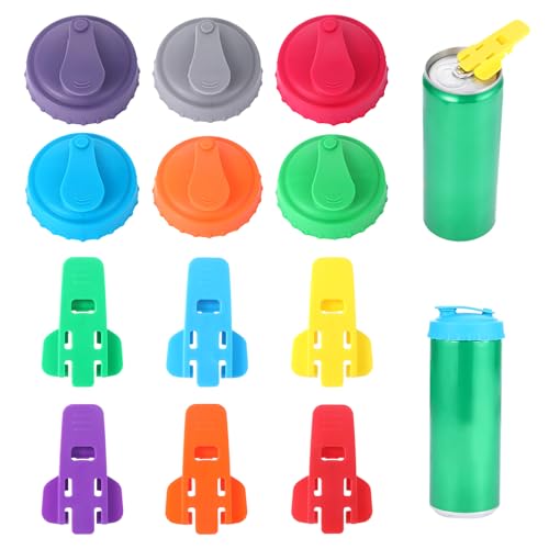 12 PCS Pop Can Covers for Soda with Drink Can Opener, Silicone Reusable Soda Canning Lids, Can Covers Lids Toppers for Beer Juice Father's Day Gifts