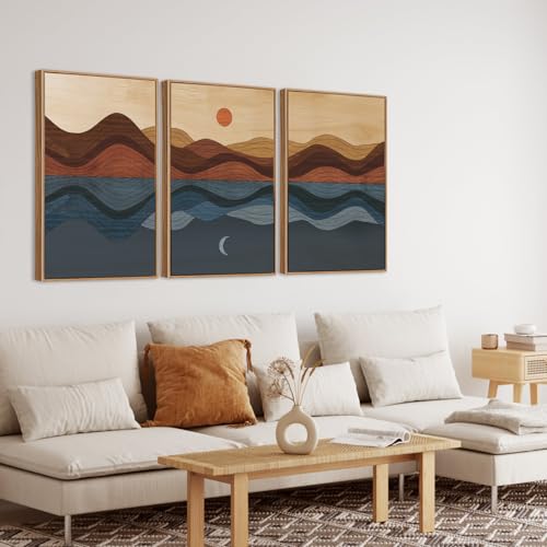 CHDITB Coastal Sunset Framed Canvas Wall Art Set, Nature Inspired Wall Decor, Mountain and Sea Artwork Spiritual Painting, Vintage Art Prints for Living Room, Bedroom, Office 24"x36"x3 by CHDITB - Image 4