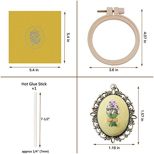 Image of ZOCONE 4 Packs Embroidery Necklace Kits, Embroidery Pendant Kit Mini Cross Stitch Kit with Hoop, Necklace, Pendant, Stamped Pattern Cloth, Instructions, etc., Embroidery Kits for Adults