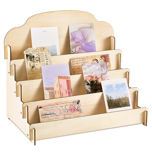 Barydat Greeting Card Display Stand Wooden, 15.8 x 10.4 x 14.2 Inch, Beige