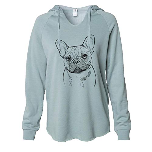Inkopious Chew Chew the French Bulldog - Womens Cali Wave Hooded Sweatshirt -Sage Medium
