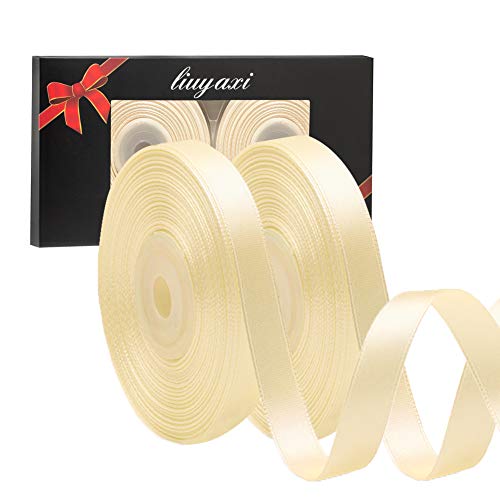Image of Solid Color Double Faced Ivory /Gream Satin Ribbon 1 /2 inch X 50 Yards, Ribbons Perfect for Crafts, Wedding Decor, Bow Making, Sewing, Gift Package Wrapping and More