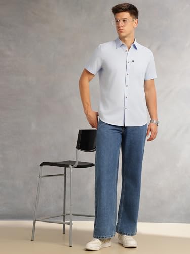 Image of Thomas Scott Men's Premium Slim Fit Casual Shirt | 100% Cotton Twill | Short Sleeves | Spread Collar | Solid Smart Casual Shirt for Men