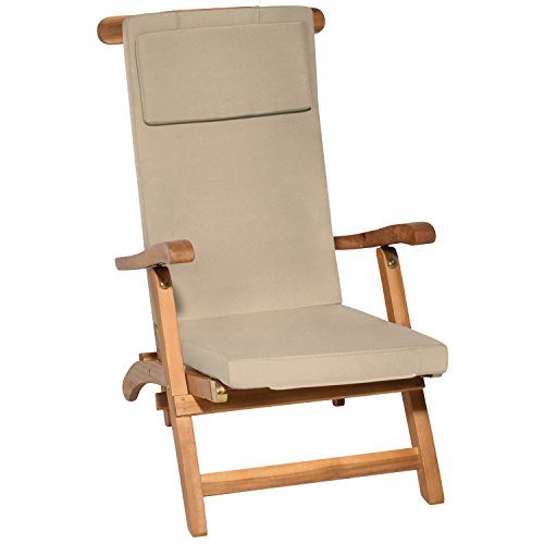 Beautissu Luxus Deckchair Auflage Sonnenliege 175x45x5cm LoftLux DC – Bezug Abnehmbar – Polsterauflage für Liegestuhl Auflage Gartenliege Polster – Liegenauflage Gartenmöbel Kissen Natur
