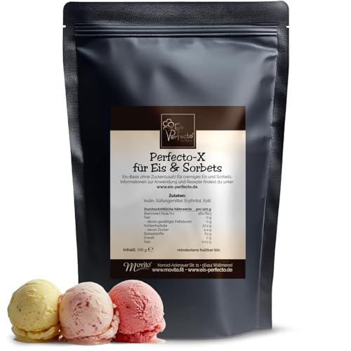 Eispulver ohne Zuckerzusatz für Eismaschine & Ninja Creami, Cremige Eisbasis zum Eis selber machen │ Wird nicht steinhart im Gefrierfach │ Natürliche Zutaten │ 500 g für 5 L Eis │ Perfecto X Eispulver