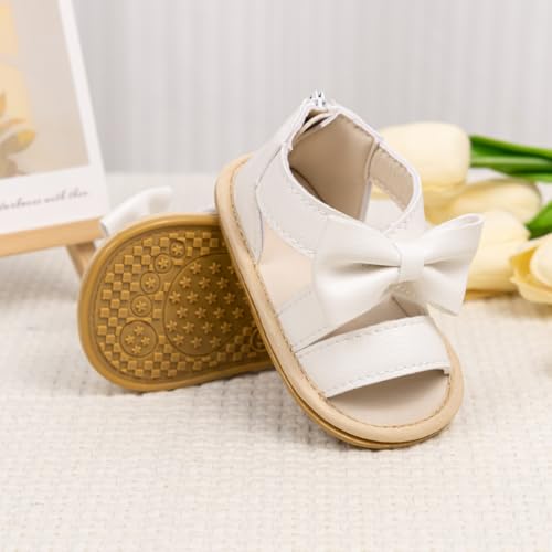 Image of Meckior Baby Toddler Infant Girls PU Leather Soft Open Toe Summer Sandals Flower Princess Flat Shoes
