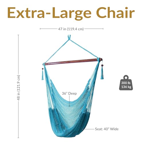 Image of Sunnydaze Outdoor Hammock Chair Swing for Reading - Hanging Hammock Swing for Indoor or Patio - 300lb Capacity - Caribbean XL - Sky Blue