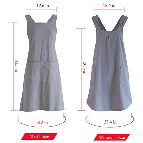 Japanese Linen Cross Back Kitchen Cooking Aprons For Women With Pockets Cute For Baking Painting Gardening Cleaning Gray #TOP4