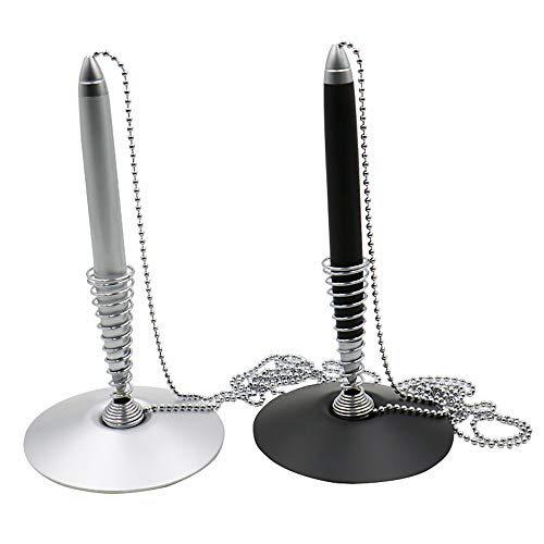 MyLifeUNIT Counter Pen with Chain, Spring Security Desk Pen for Office Bank