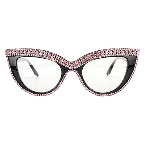 FUPRECIOUS Cat Eye Sunglasses Bling Rhinestones Crystal Black Plastic Frame Eyewear (clear pink)