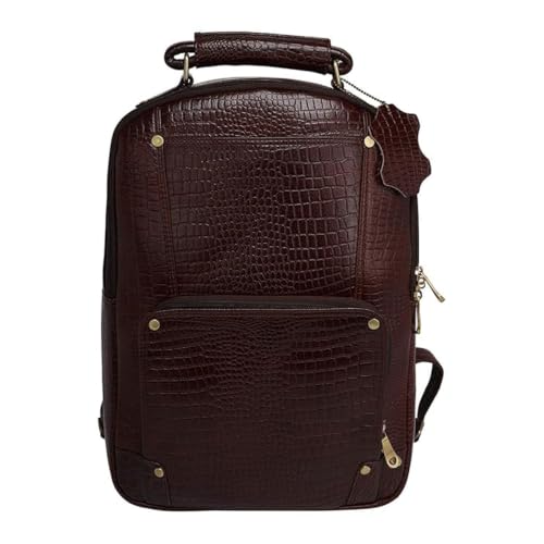 Image of RICHSIGN LEATHER ACCESSORIES Genuine Leather Laptop Backpack Bag For Men And Women, College, Office, Travel Use | 15.6 Inch Laptop Compartment
