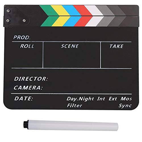 DAUERHAFT Acrylic Clapperboard,Director's Scene Acrylic Clapperboard with Pen, Waterproof Clapperboard, Film Cutting Accessory,for TV Movie(Black)