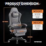 Gaming Chair,Ergonomic Computer Gaming Chair,400lb Load-Bearing,Retractable Footrest/Waist Support/Ergonomic Backrest[Spring + 4D Sponge] (Grey) - Image 3