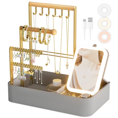 Espejo de tocador con luces y organizador de joyas