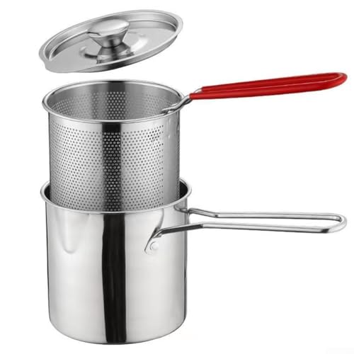 ZiStarlilife Mini freidora de acero inoxidable olla de freír con cesta extraíble mini freidora de cocina para patatas fritas verduras tempura cocina uso doméstico 12 x 12,7 cm