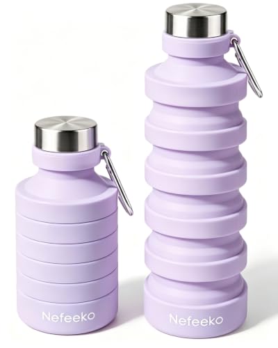 Nefeeko Collapsible Water Bottle 27oz Reuseable BPA Free Silicone Foldable Portable Leak Proof Sports Water Bottle with Carabiner for Travel Gym Camping Hiking