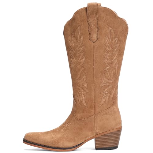 Image of IUV Suede Cowboy Boots for Women Mid Calf Western Cowgirl Boots