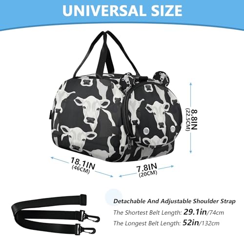 Cow Print Kids Overnight Sports Duffel Bags with Shoe Compartment & Wet Pocket Travel Sport Gym Bag for Girls Boys3