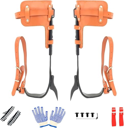 timiland Steigeisen Baumklettern Baumklettern Ausrüstung Höhenverstellbare und mit Rindslederriemen Baumklettern Schuhe Rutschfestes Climbing Spike Set für Waldcamping Obsternte.