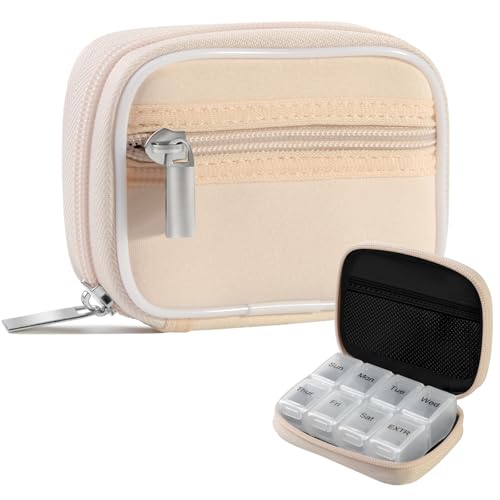 Image of Pill Case Weekly Travel Pill Organizer for Purse with Removable 7 Day Pill Box Premium Neoprene Pill Container for Travel Purse Accessory, Vitamin, Supplement, Small Pieces Arrangement-Cream Yellow
