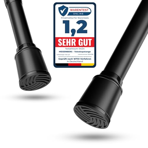 MEISENBERG Vorhangstange ohne Bohren 270-320cm, Schwarz, Ø 32 mm,...