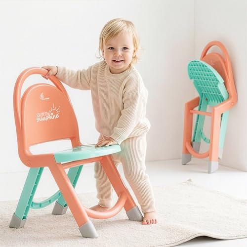 Image of R for Rabbit Jelly Bean Zippy Kids Folding Chair for 1-8 Years | Ergonomic Back Support | Lightweight & Portable | Stable Triangular Design | Indoor Outdoor Study Play Chair, Upto 40 kg (Peach Green)