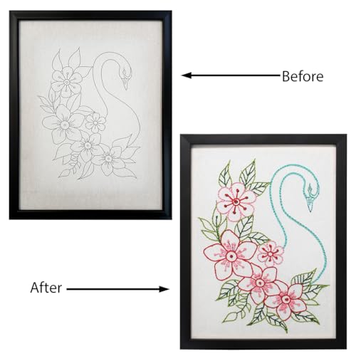 Image of picknMAKE Hand Cross Stitch Embroidery Kits for Beginners Adults with Cloth Fabric, Framed White Swan Pattern to do Embroidery with Instruction and All Material Included