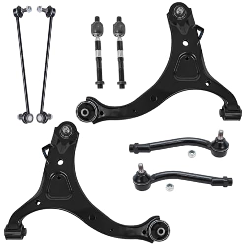 Image of Detroit Axle - 8pc Front End Suspension Kit for Kia 2011-2013 Sorento, 2010-2012 Santa Fe, 2 Lower Control Arms with Ball Joints 4 Inner and Outer Tie Rods 2 Sway Bar End Links Replacement
