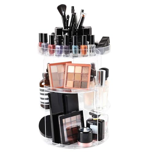 Rotating Makeup Organiser Cosmetic Storage Holder 360 Rotation Crystal Clear Acrylic Makeup Turntable Spin Display Stand Bathroom Bedroom Countertop Vanity Dressing Table Gift Girl Lady Women