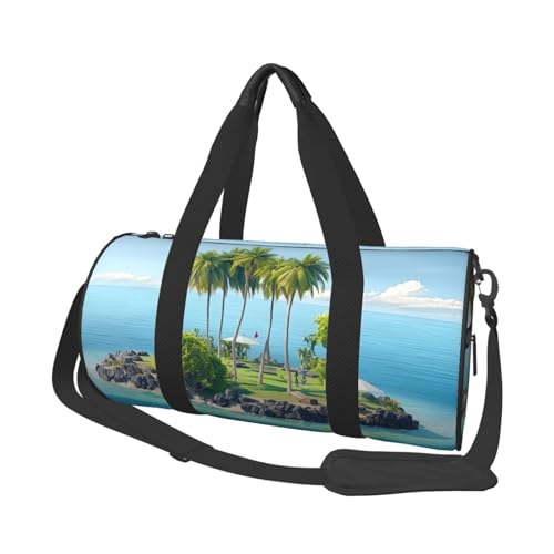 Travel Duffle Bag Weekender Bags for Men Women with Shoe Compartment Large Capacity Weekender Overnight Bag Ocean Island Carry On Tote Bags Sport Gym Bag for Travel Yoga, Black, One Size