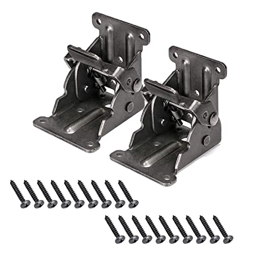 Patas Plegables para Mesa con Bisagras Abatibles y 18 Tornillos, Acero Bronce Oscuro (2 Piezas) - Ideal para Mesa Trabajo Plegable