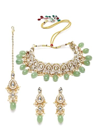Gargantilla kundan verde lima para deslumbrar en bodas y cenas