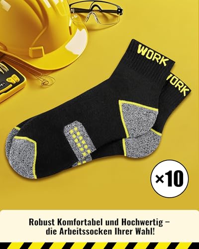 Effeet 10 Paar Kurze Arbeitssocken Herren Quarter Socken, Gepolsterte Verstärkte WORK Socken, Atmungsaktiv Kurzsocken mit Komfortbund, Work Socks 43-46 6