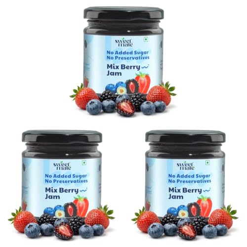 Image of Sweetmate Mix Berry Jam - 220g | No Added Sugar | 100% Pure Fruit Pulp & Healthy Fiber | No Preservatives, Colors & Artificial Flavors | Diabetic & Keto Friendly Jam (Pack of 3)