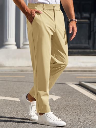 Image of Runcati Mens Stretch Golf Pants Casual Dress Pants Work Trousers | Slim Fit, Quick Dry, Lightweight, Comfy, Slacks, Pockets, Elastic Waist, Tapered, Cropped, 30 inch, 29 inch, Chino