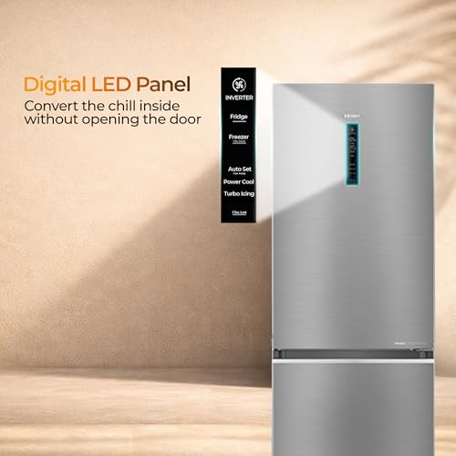 Image of Haier 445 L 1 Star Frost Free Triple Inverter Double Door Bottom Mount Refrigerator, Digital Touch Display & 2X Bigger Fresh Storage (HEB-451TSA-P, Inox Steel, 14 In 1 Convertible Modes, 2026 Model)