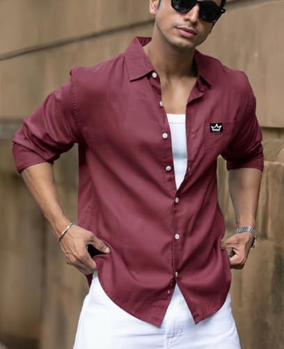Image of IndoPrimo Men's Regular Fit Cotton Casual Shirt | Premium Solid Full Sleeve Shirt