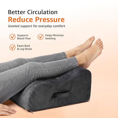 Image of amazon basics Wedge Elevator Pillow | Multi-Purpose Leg, Foot & Back Support | High Resilience Foam | for Sleeping, Relaxing & Lounging | 19 x 18 x 8 in | Grey