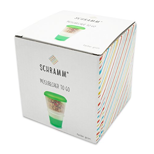Schramm® Joghurtbecher 7 Farben to go Müsli-to-Go Müslibecher mit integriertem Kühlfach und Löffel Müslischale Joghurt Becher Müslibehälter Joghurtbehälter für unterwegs, Farbe:grün