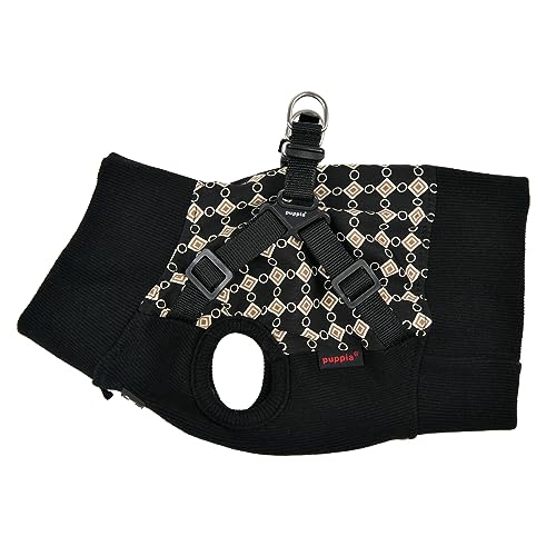 Puppia Jace Jacket Hundegeschirr Pullover Warm Winter Rautenmuster für kleine und mittelgroße Hunde, Schwarz, Größe S