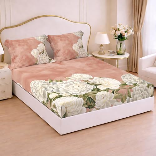Image of Cloth Fusion Glace Cotton Elastic Fitted Bedsheet King Size with 2 Pillow Covers (78X72 inches, Blush Rose)