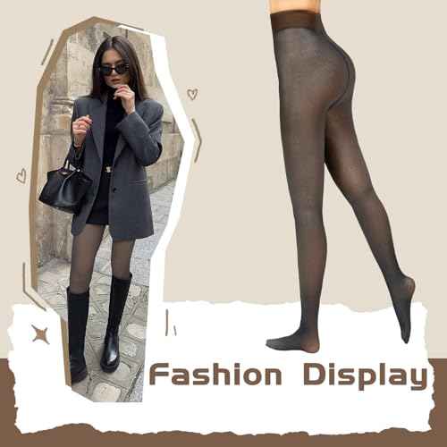 Image of X-CHENG Fleece Lined Tights Sheer Women - Fake Translucent Warm Pantyhose Leggings Sheer Thick Tights for Winter